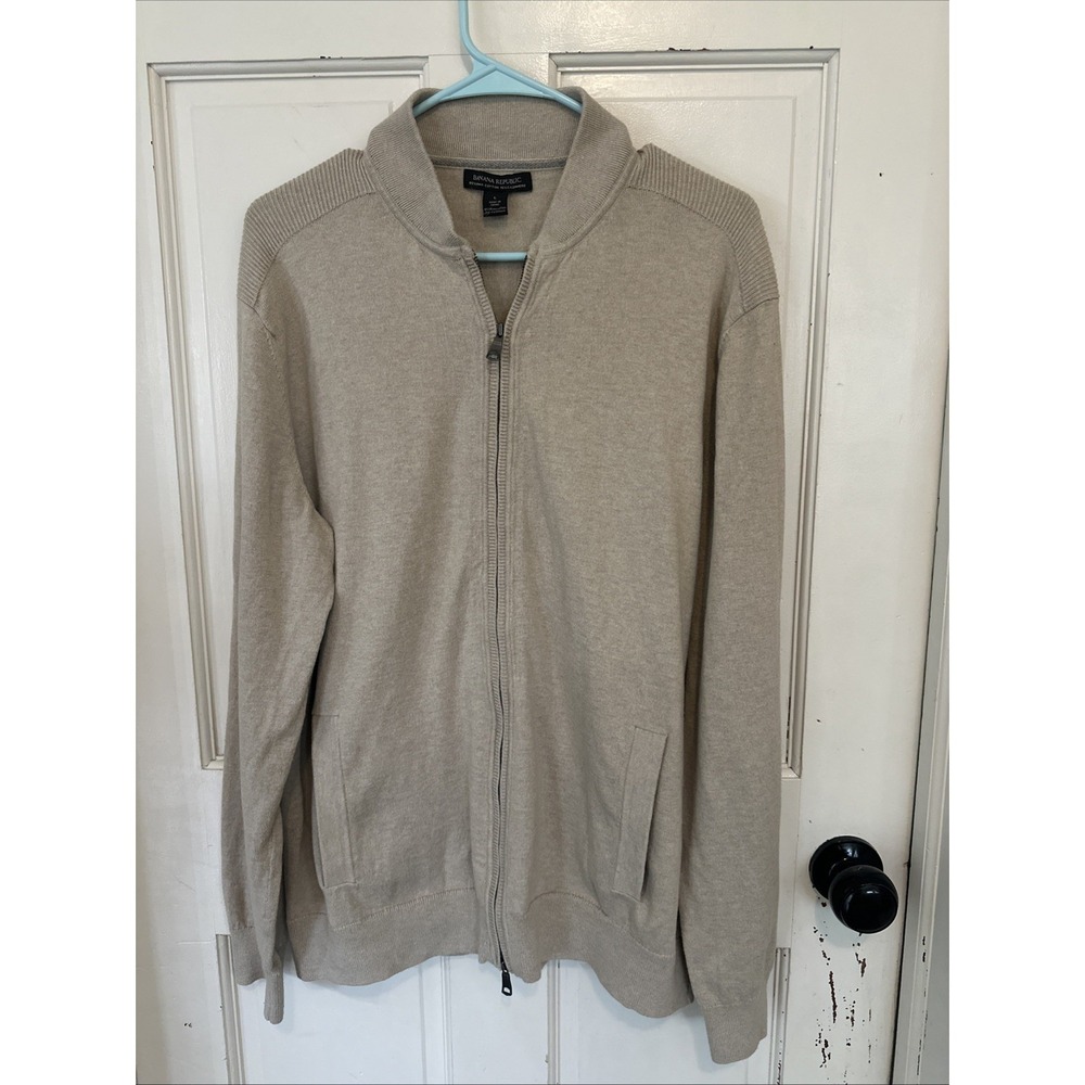 BANANA REPUBLIC Cotton Cashmere Full Zipper Cardigan Beige SZ LARGE